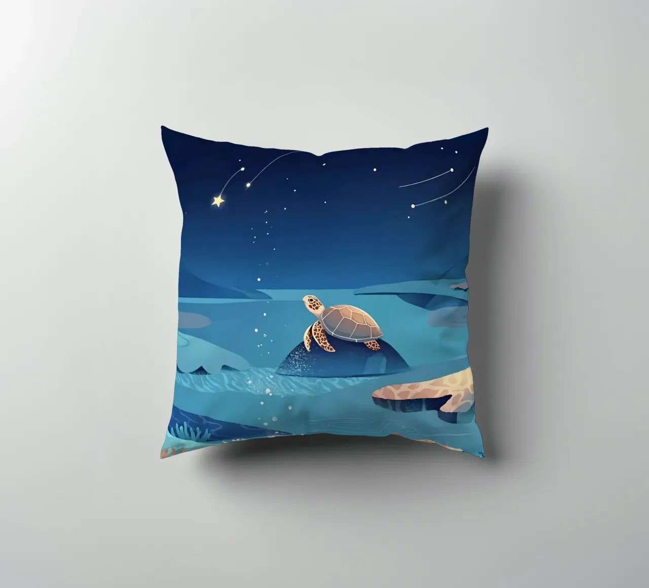 Turtle In Sea Lofi Art decorative cushion by LoFi Gallery