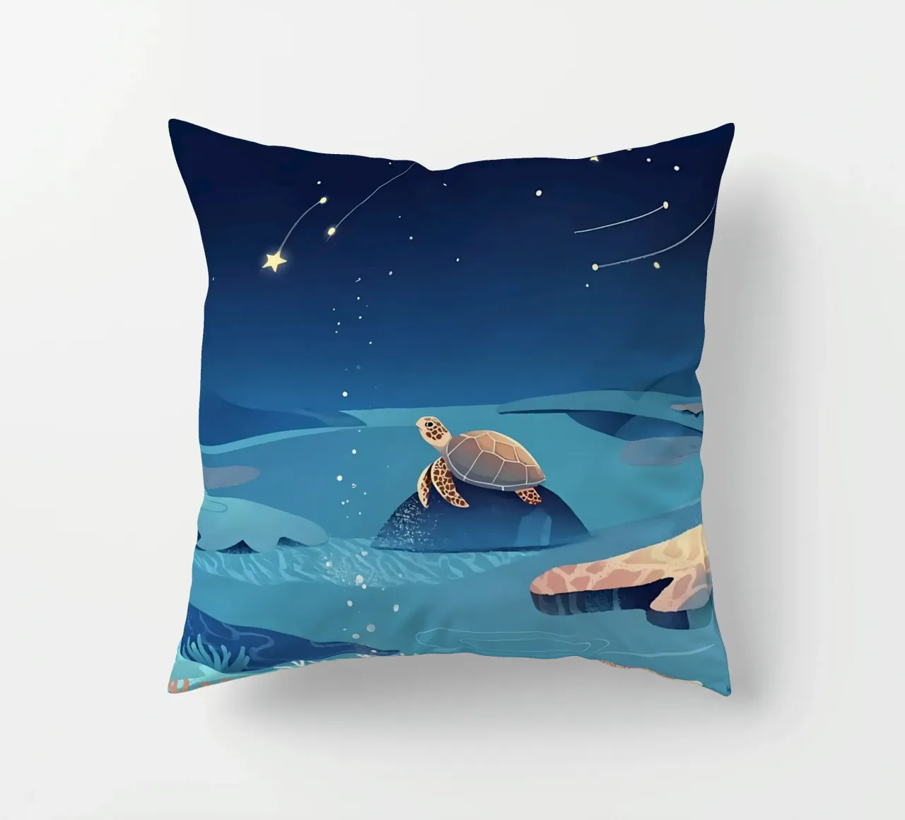 Turtle In Sea Lofi Art decorative cushion by LoFi Gallery