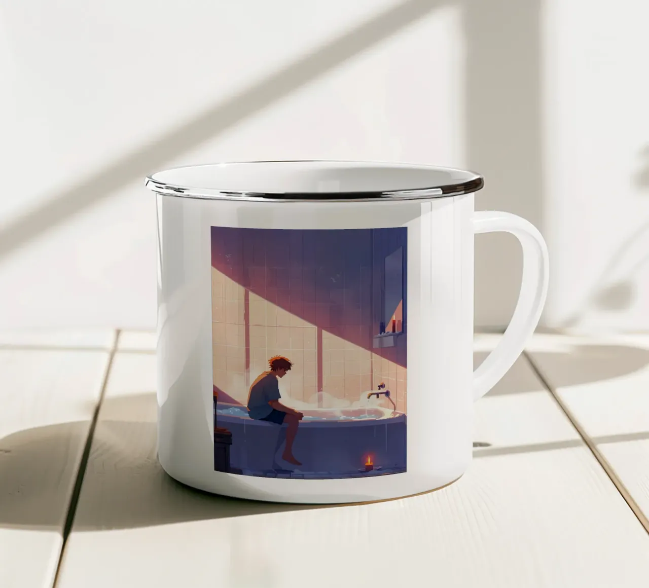 Ragazzo nella vasca da bagno Lofi Art tazza in smalto da LoFi Gallery