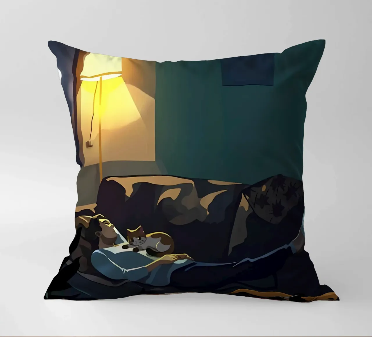 Dormire con il gatto di notte Lofi Art cuscino da LoFi Gallery