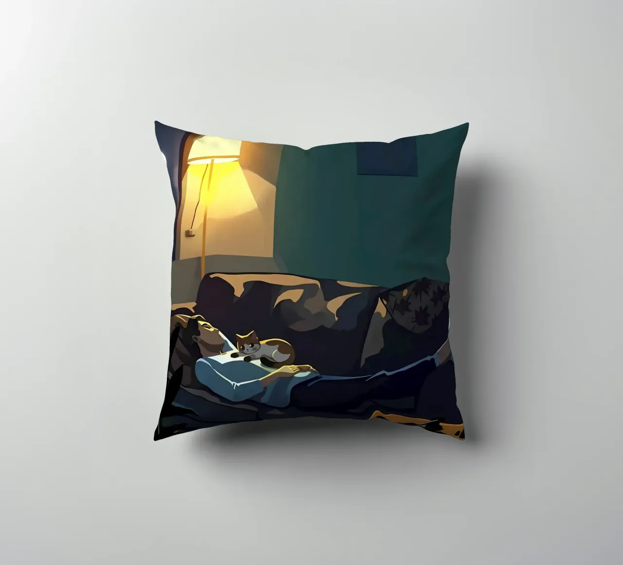 Dormire con il gatto di notte Lofi Art cuscino da LoFi Gallery