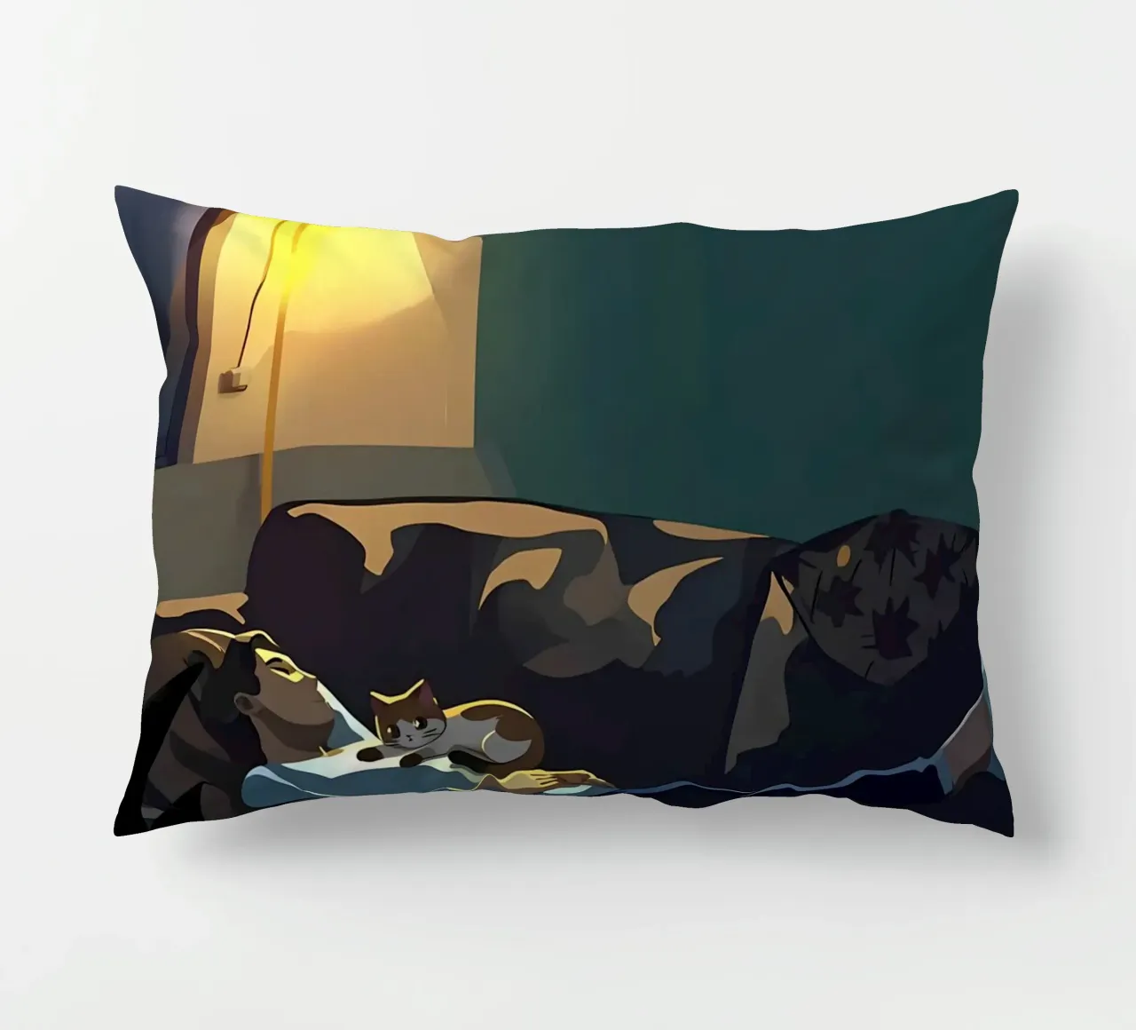 Dormire con il gatto di notte Lofi Art cuscino da LoFi Gallery
