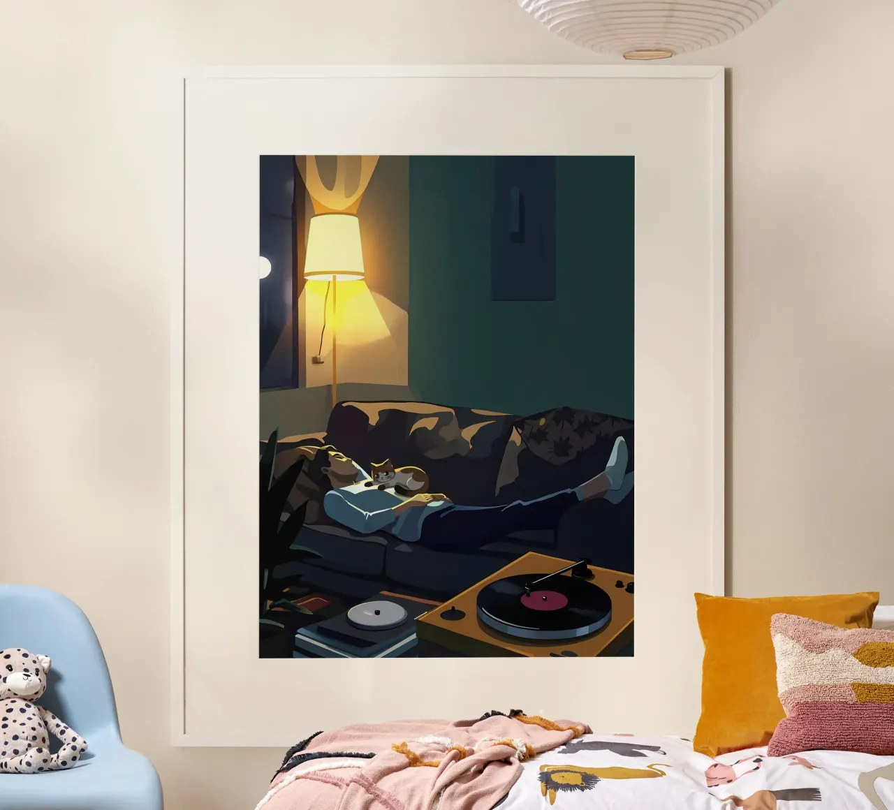 Dormire con il gatto di notte Lofi Art carta hahnemühle da LoFi Gallery