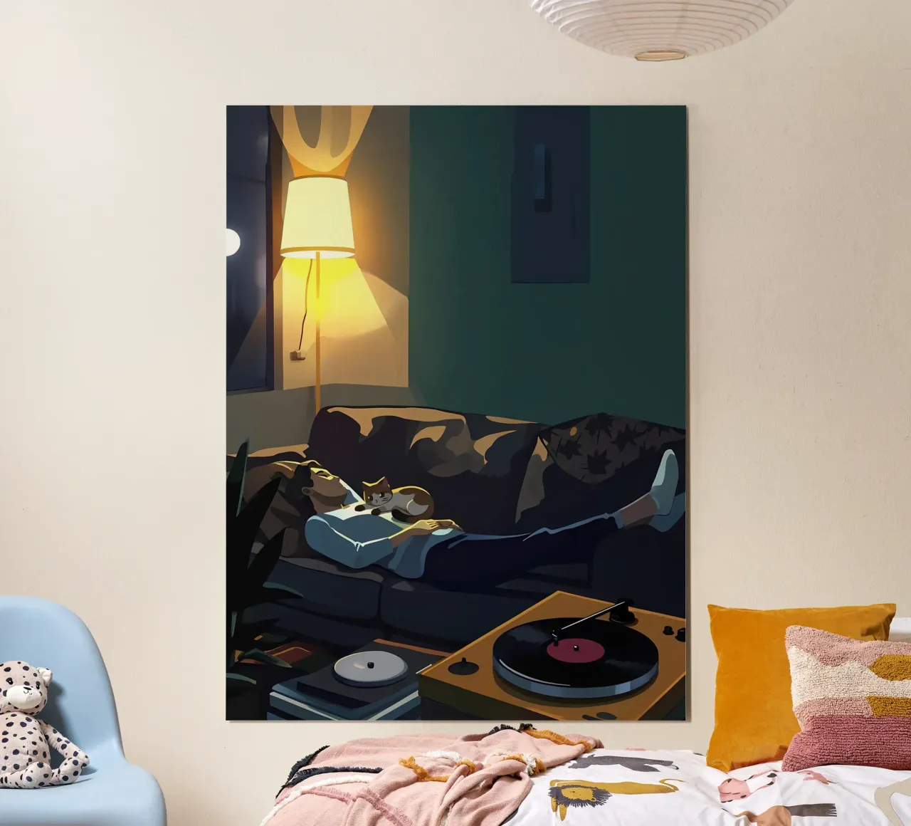 Dormire con il gatto di notte Lofi Art carta hahnemühle da LoFi Gallery