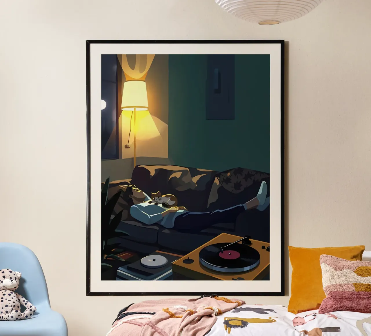 Dormire con il gatto di notte Lofi Art carta hahnemühle da LoFi Gallery