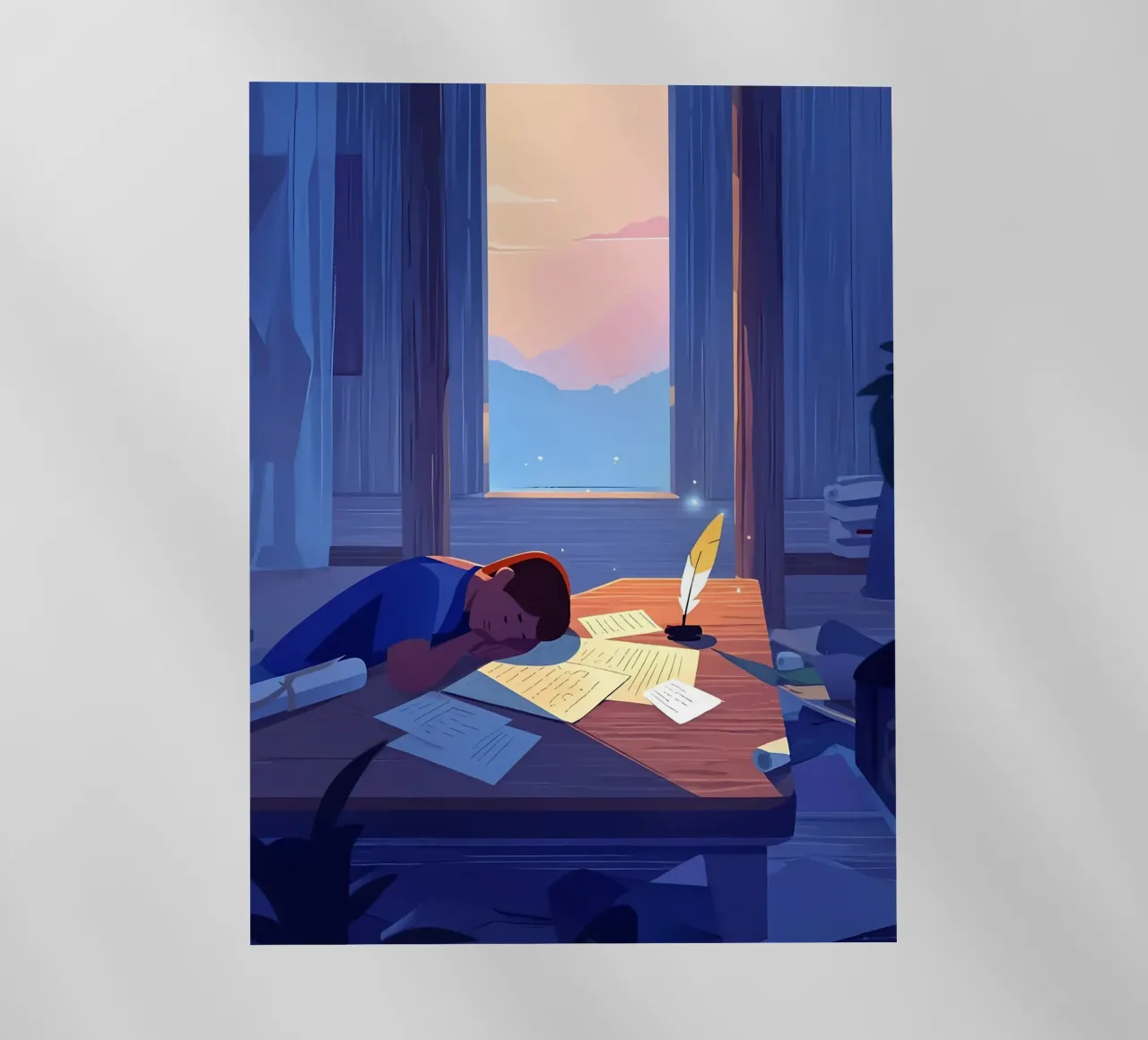 Luce del sole che sveglia uno scrittore al mattino Lofi Art pellicola backlit da LoFi Gallery