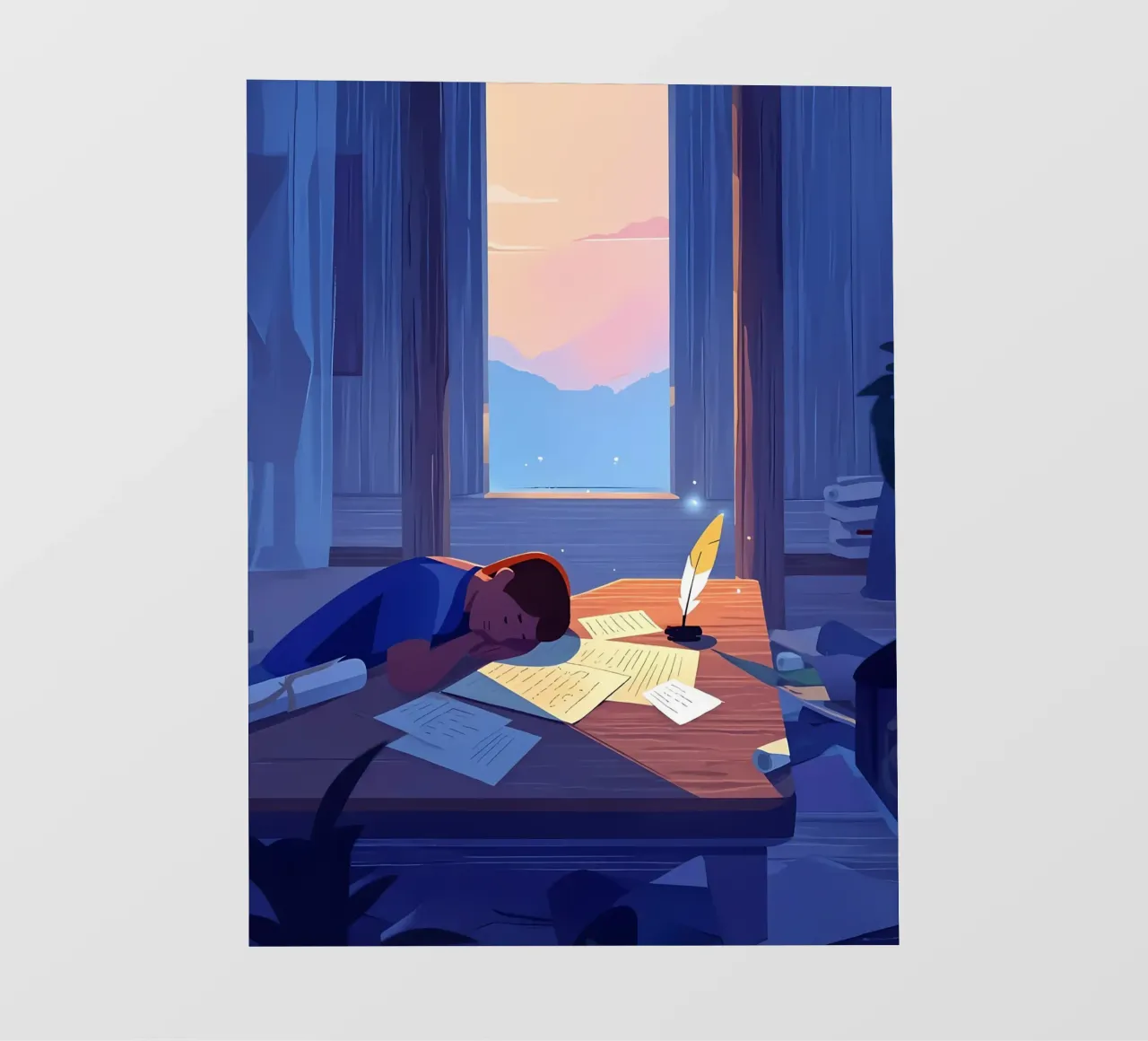 Luce del sole che sveglia uno scrittore al mattino Lofi Art telo in pvc da LoFi Gallery
