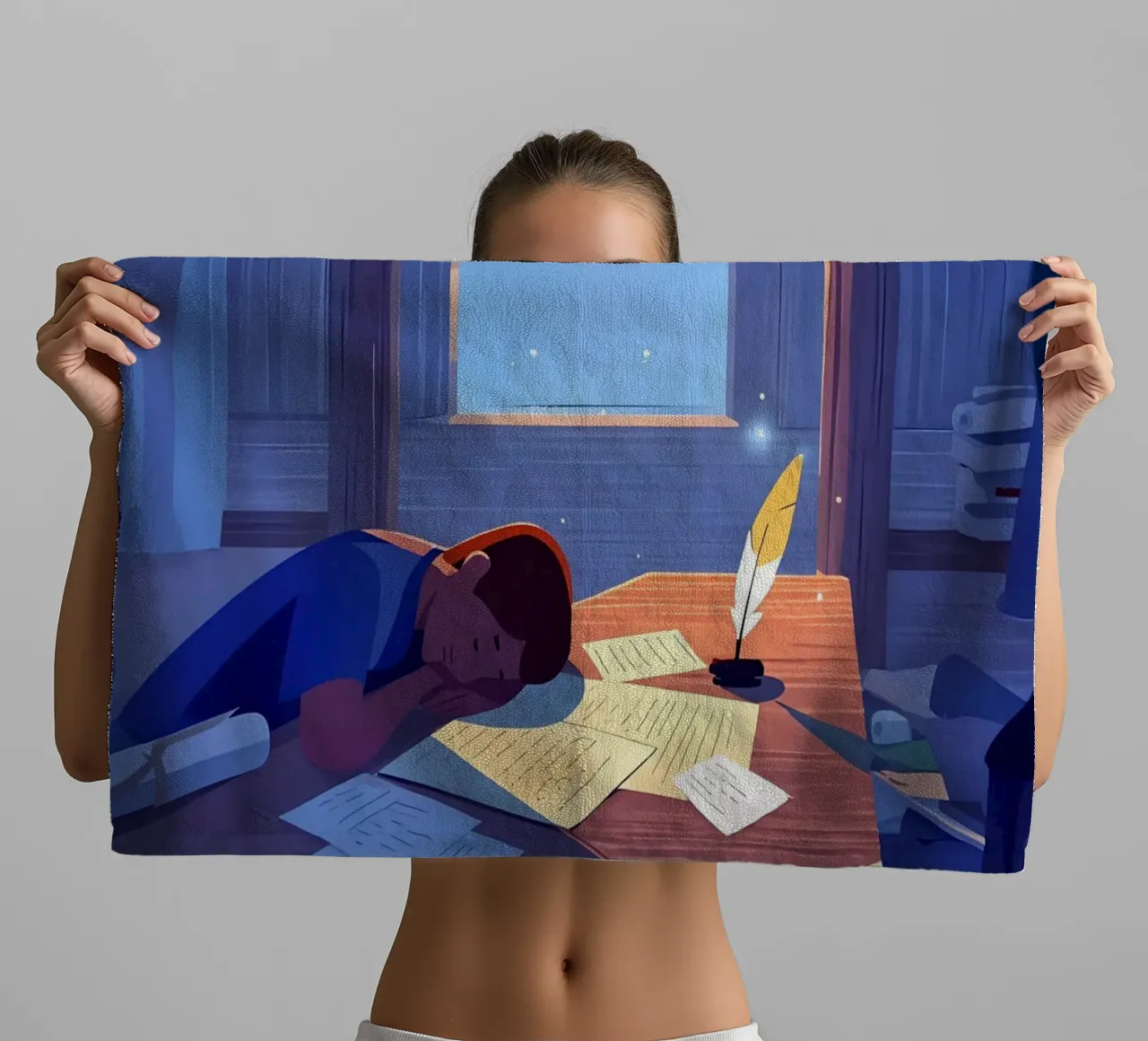 Luce del sole che sveglia uno scrittore al mattino Lofi Art asciugamano da bagno da LoFi Gallery