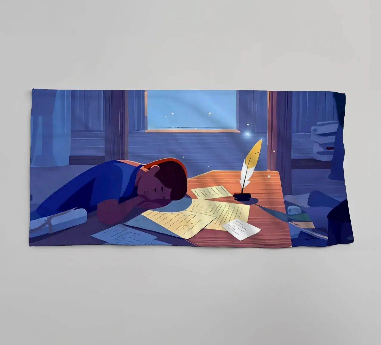 Luce del sole che sveglia uno scrittore al mattino Lofi Art asciugamano da bagno da LoFi Gallery