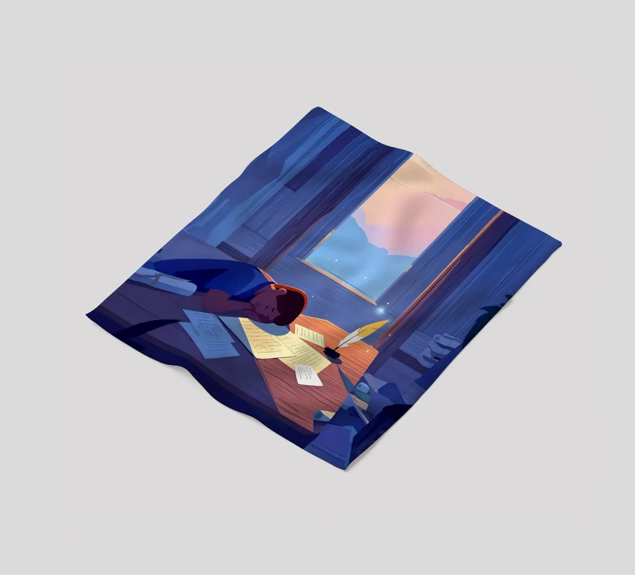 Luce del sole che sveglia uno scrittore al mattino Lofi Art coperta in pile da LoFi Gallery