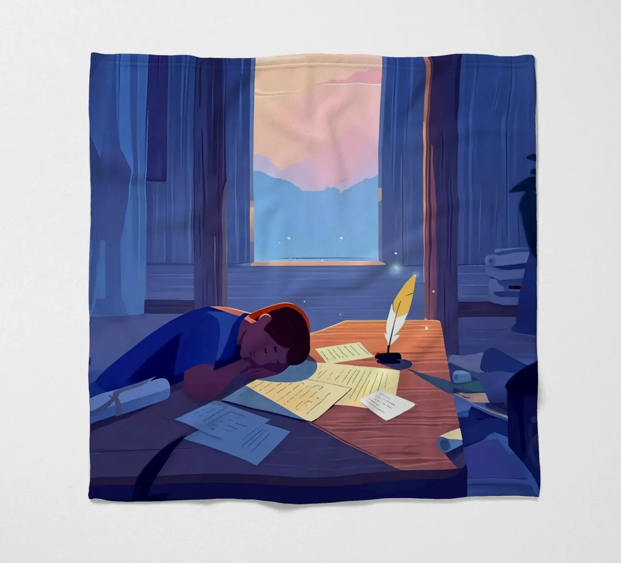 Luce del sole che sveglia uno scrittore al mattino Lofi Art coperta in pile da LoFi Gallery