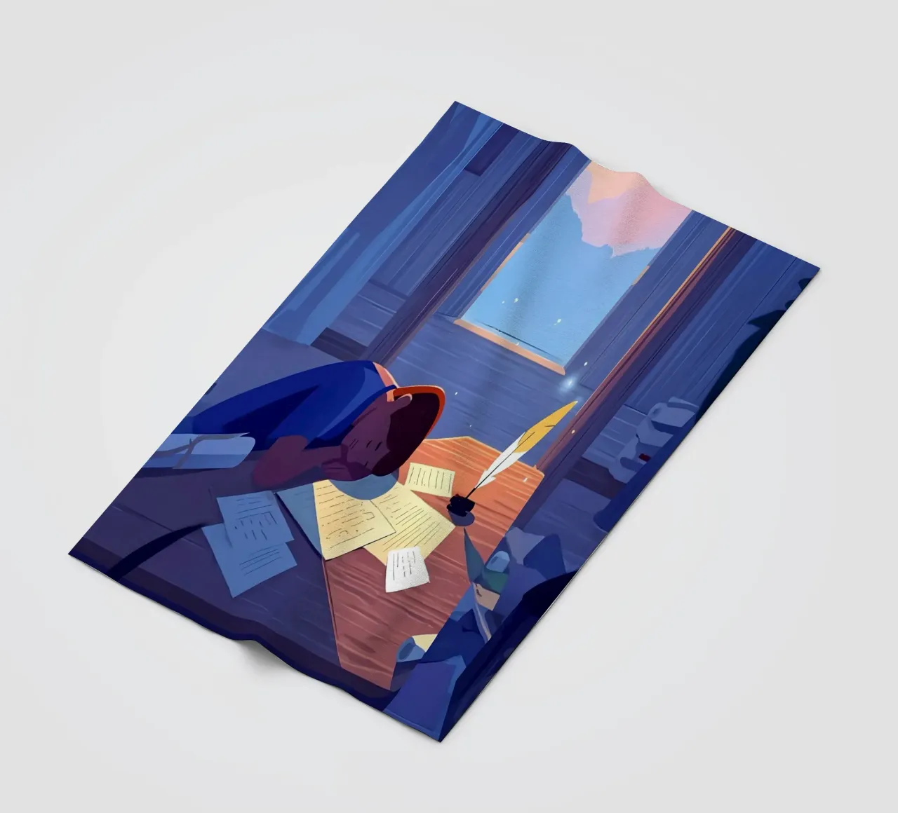 Luce del sole che sveglia uno scrittore al mattino Lofi Art coperta in pile da LoFi Gallery