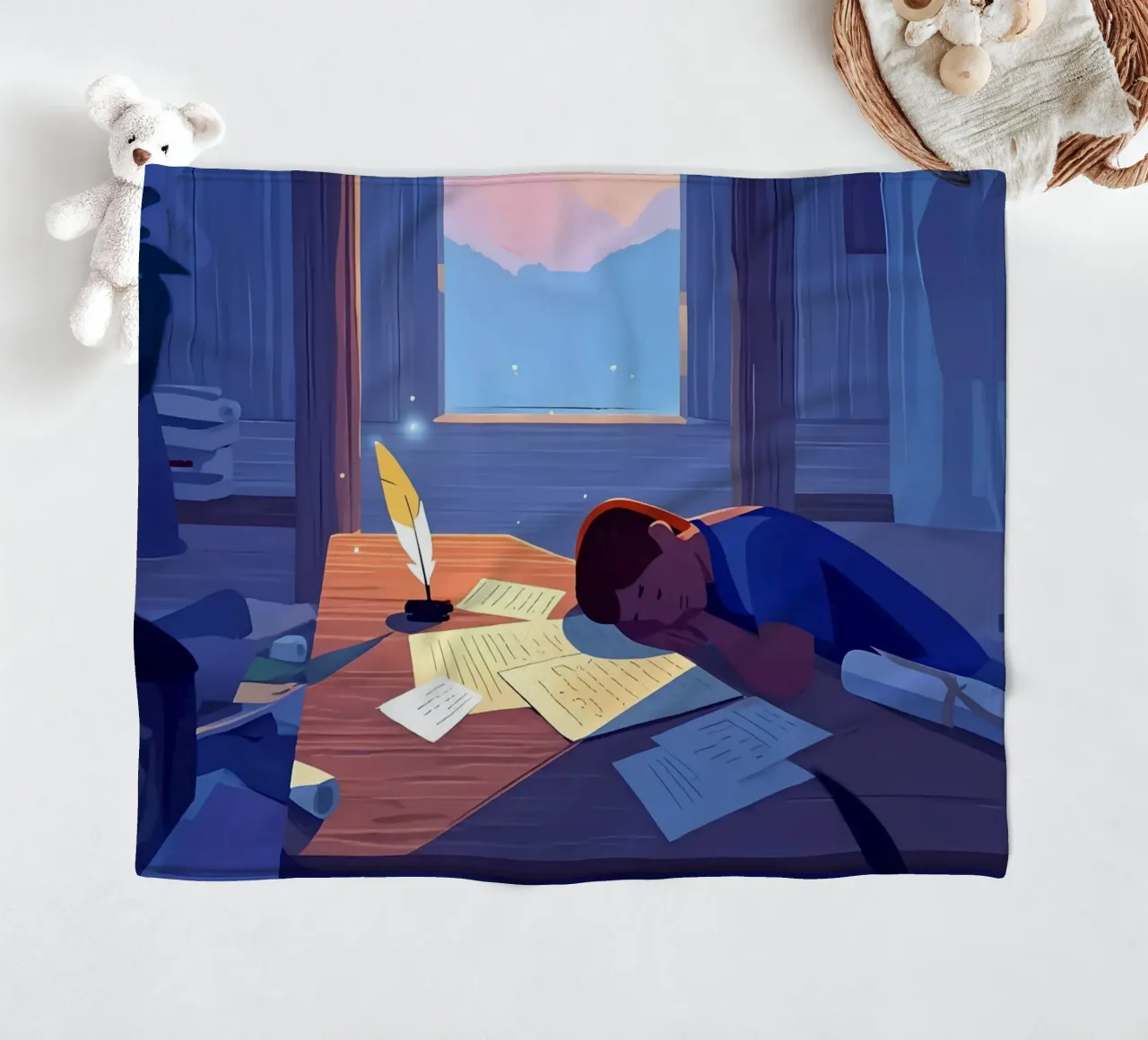 Luce del sole che sveglia uno scrittore al mattino Lofi Art coperta in pile da LoFi Gallery