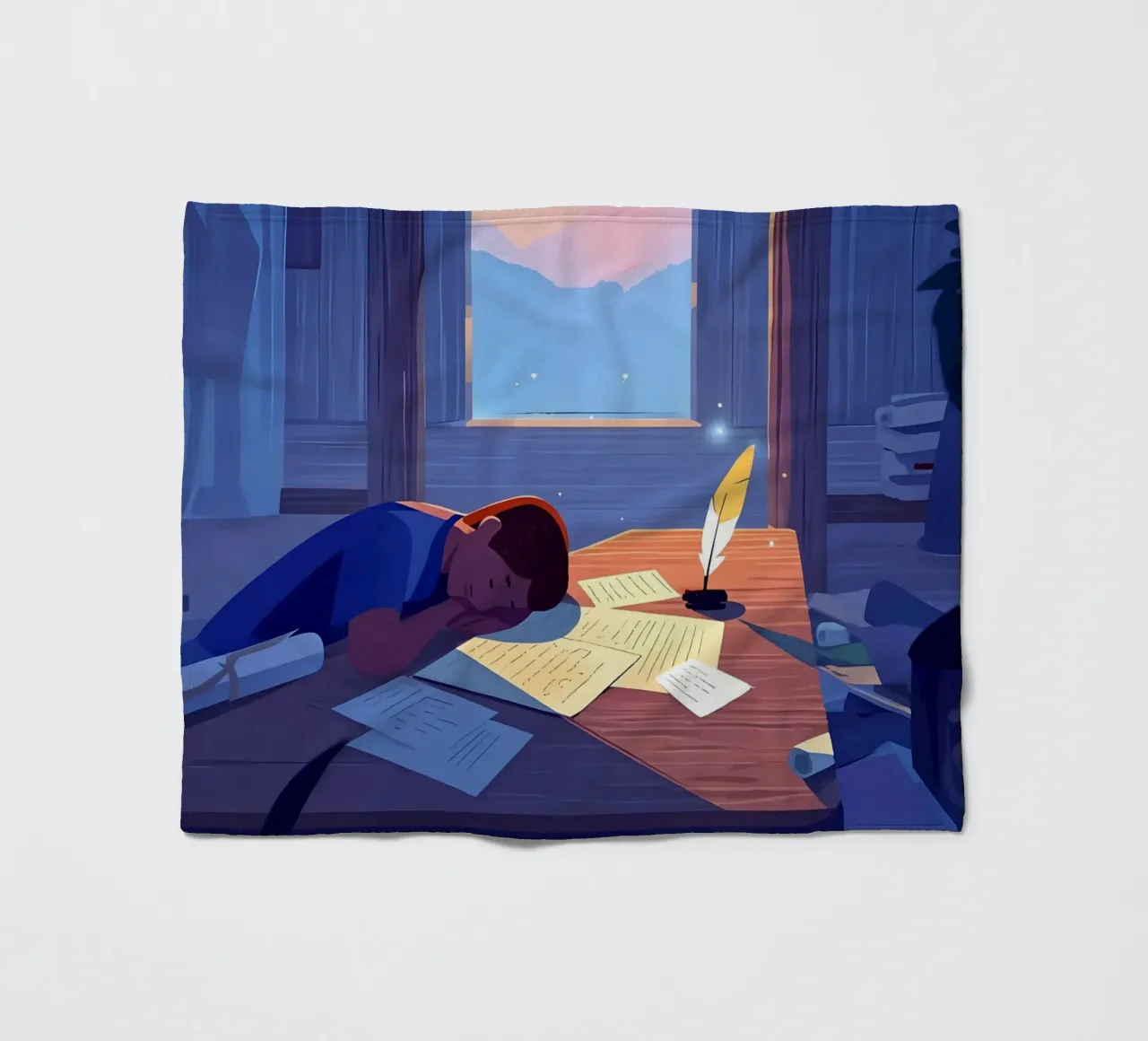 Luce del sole che sveglia uno scrittore al mattino Lofi Art coperta in pile da LoFi Gallery