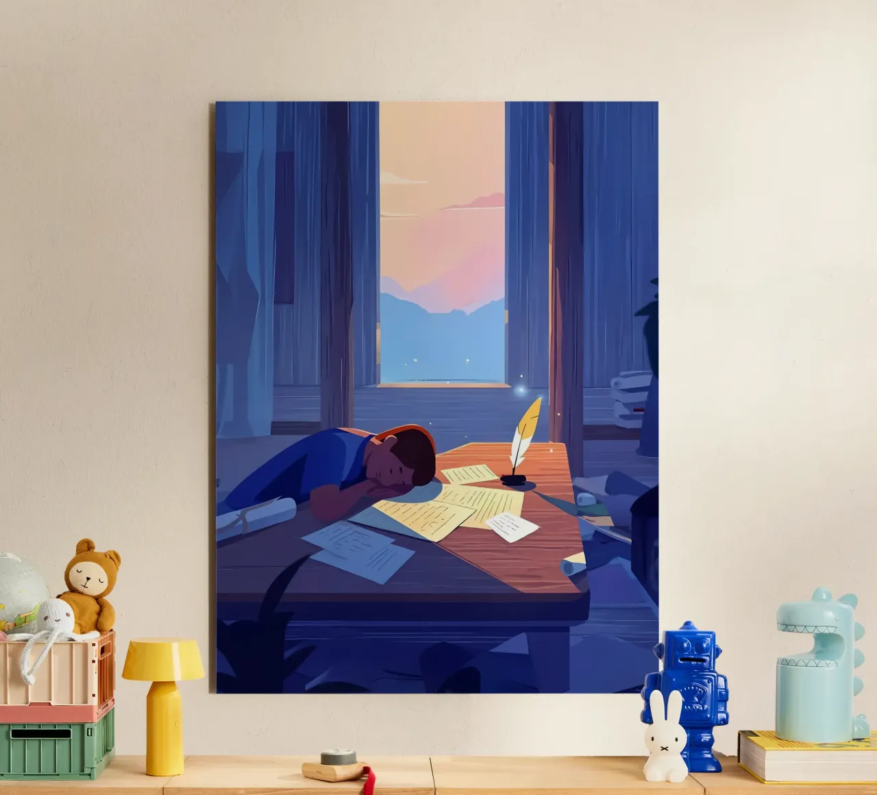 Luce del sole che sveglia uno scrittore al mattino Lofi Art alluminio dibond da LoFi Gallery