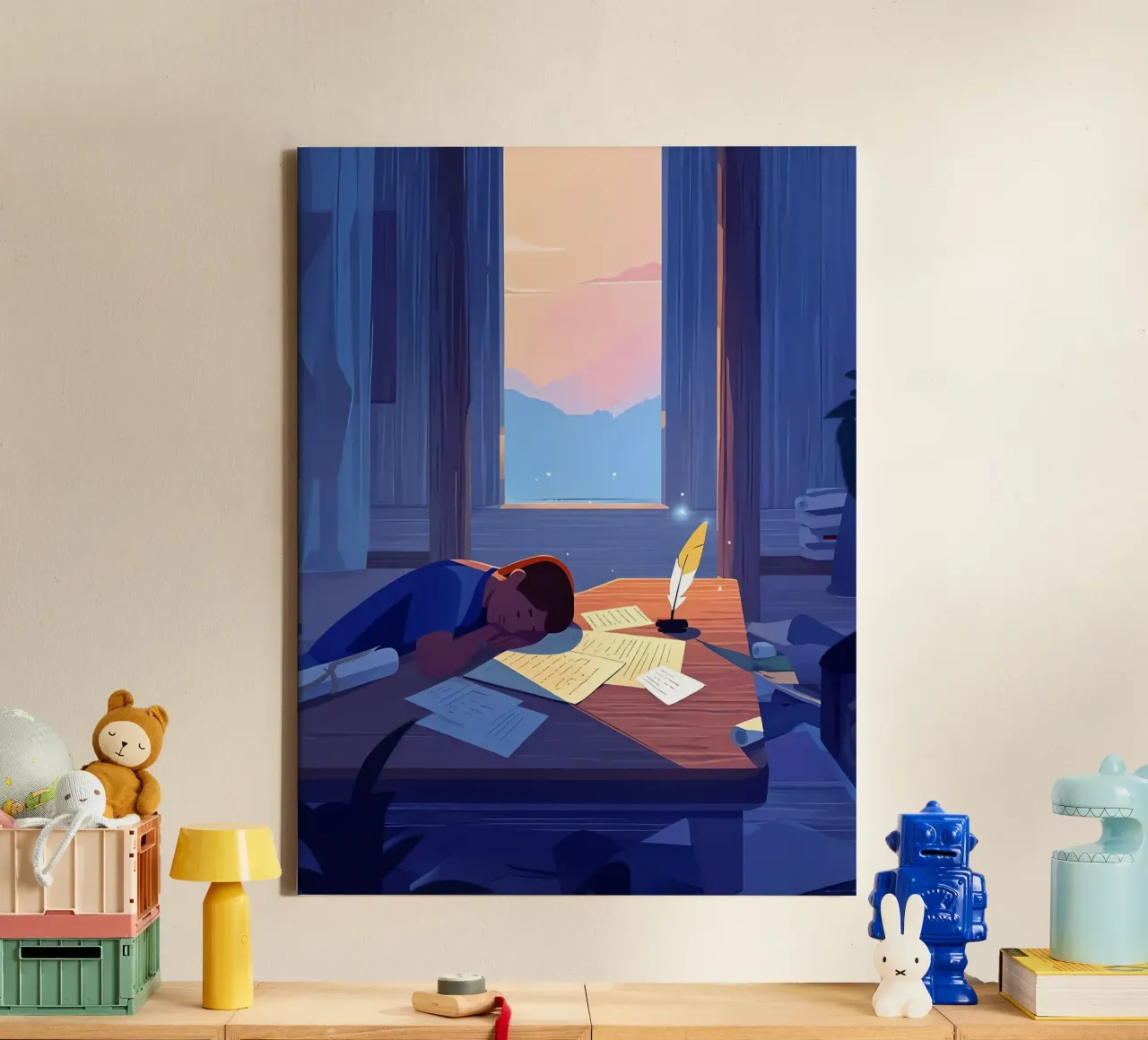 Luce del sole che sveglia uno scrittore al mattino Lofi Art tela con Cornice a cassetta da LoFi Gallery