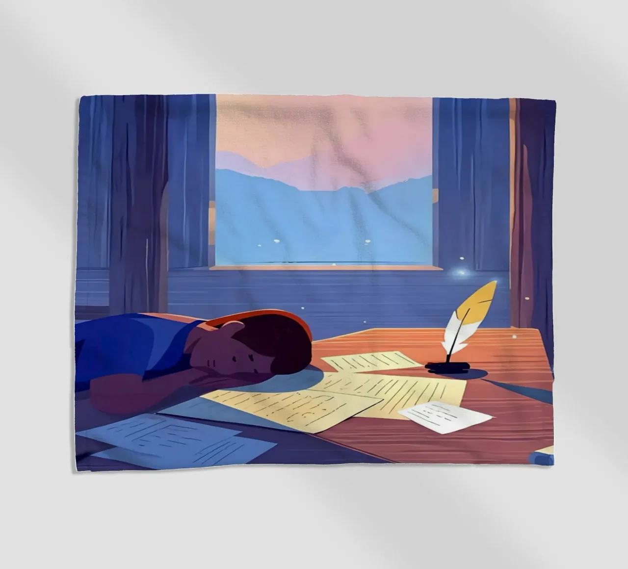 Luce del sole che sveglia uno scrittore al mattino Lofi Art telo mare da LoFi Gallery