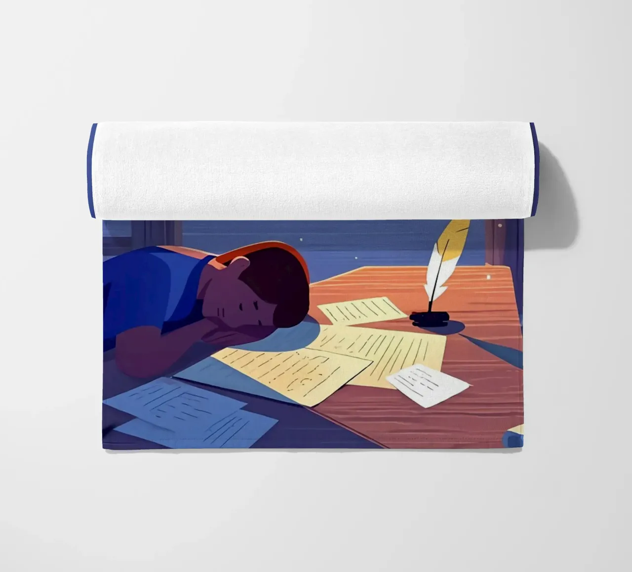 Luce del sole che sveglia uno scrittore al mattino Lofi Art telo mare da LoFi Gallery