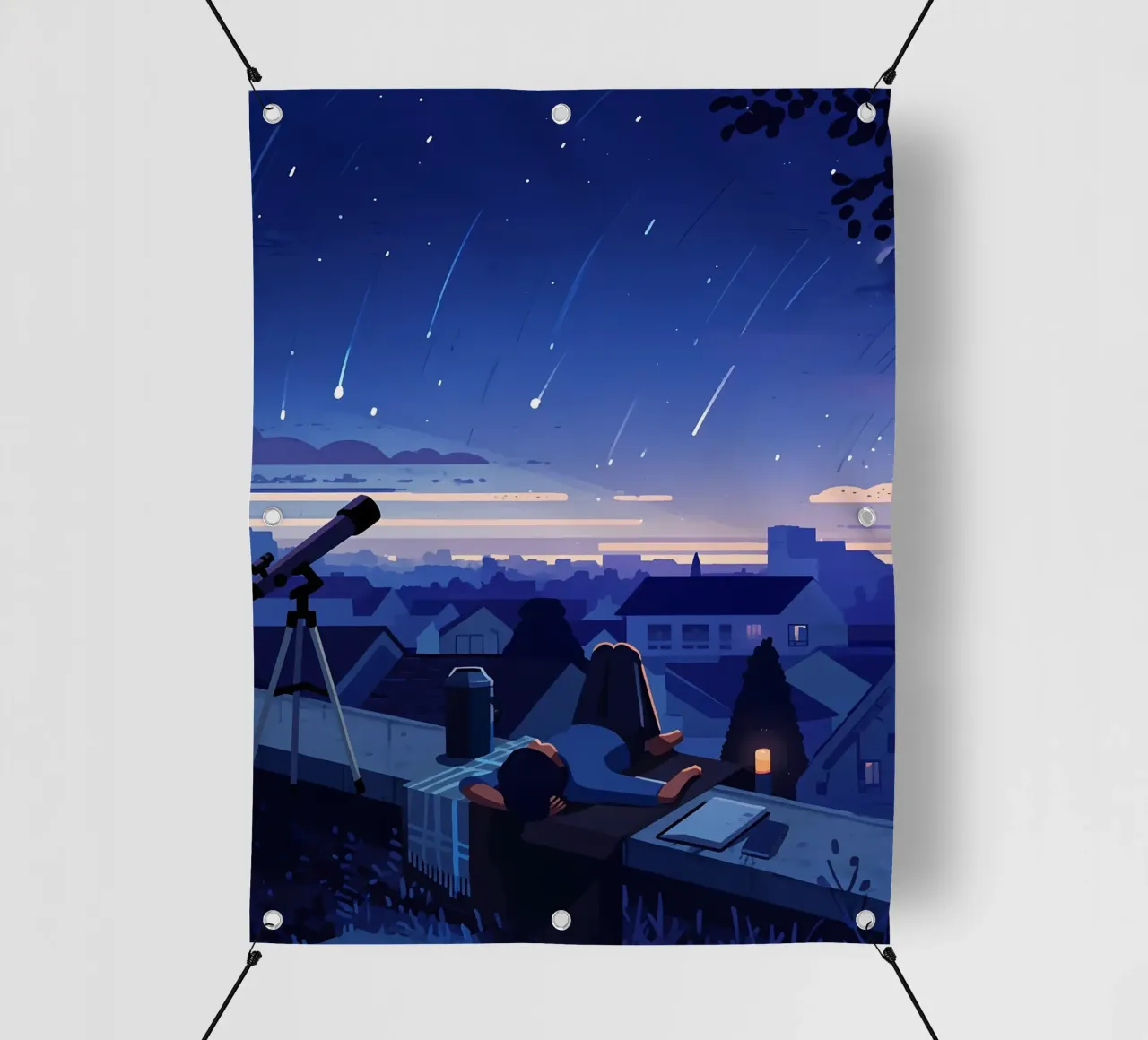 Guardando la pioggia di meteoriti nel cielo notturno Lofi Art telo in pvc da LoFi Gallery