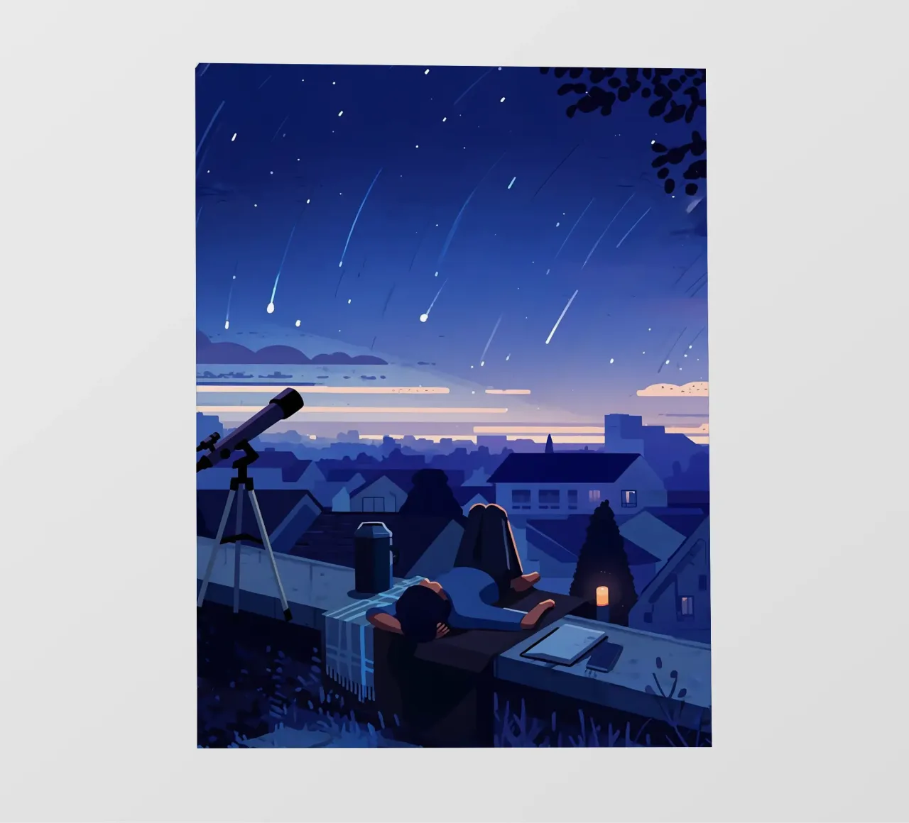 Guardando la pioggia di meteoriti nel cielo notturno Lofi Art telo in pvc da LoFi Gallery