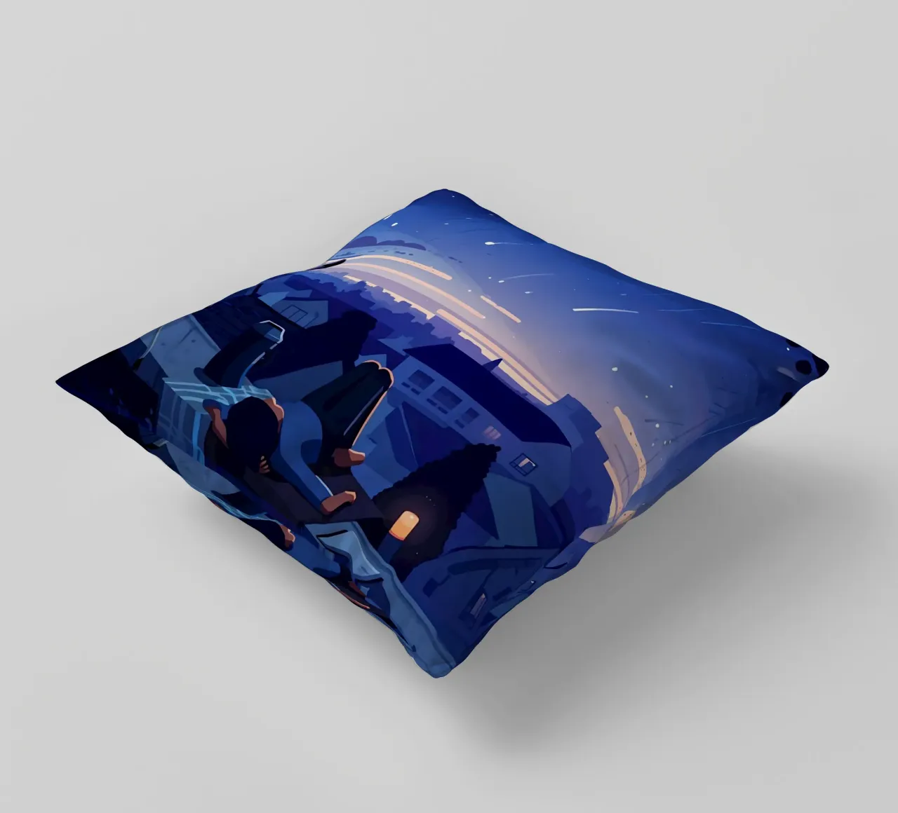Guardando la pioggia di meteoriti nel cielo notturno Lofi Art cuscino da LoFi Gallery