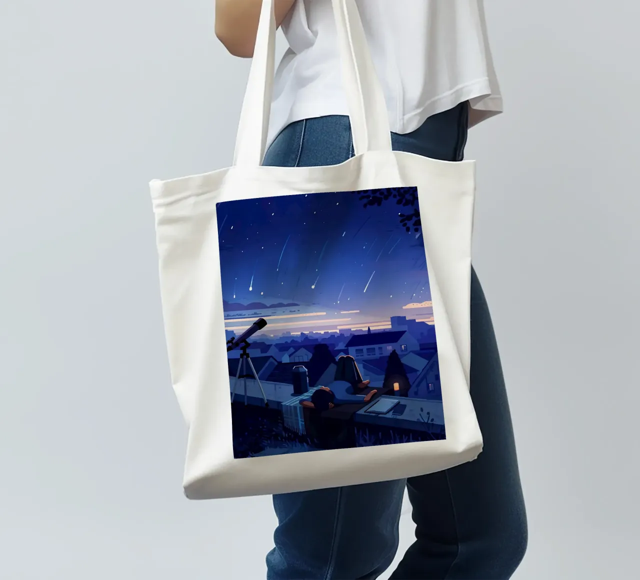 Looking AT Meteor Shower At Night Sky Lofi Art tote bag by LoFi Gallery