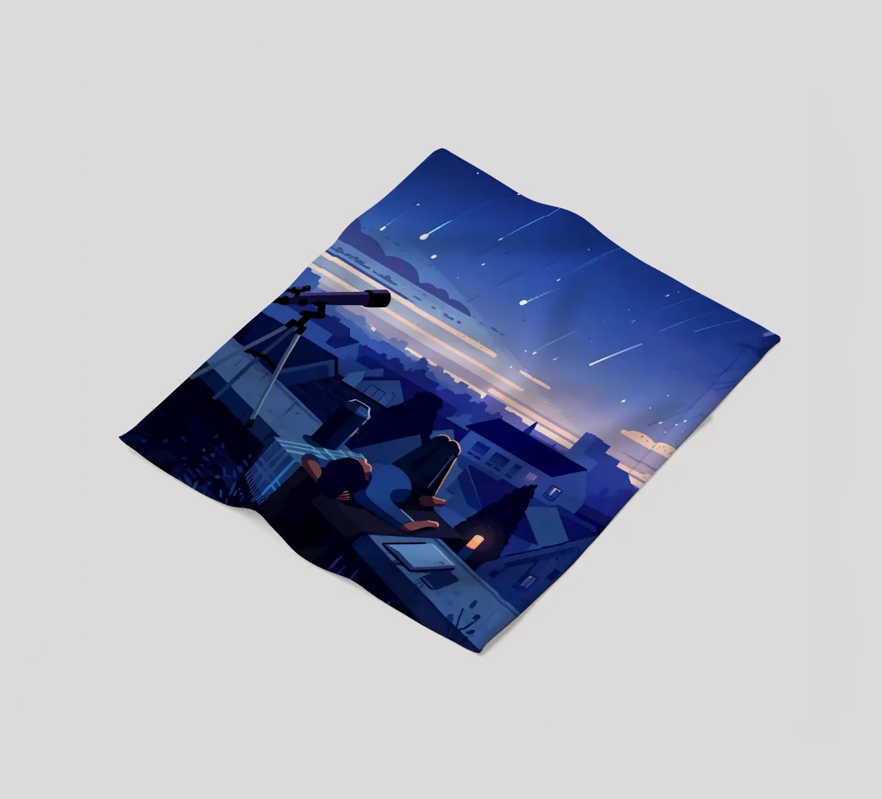 Kijken naar meteorenregen bij nacht Lofi Art fleecedeken van LoFi Gallery