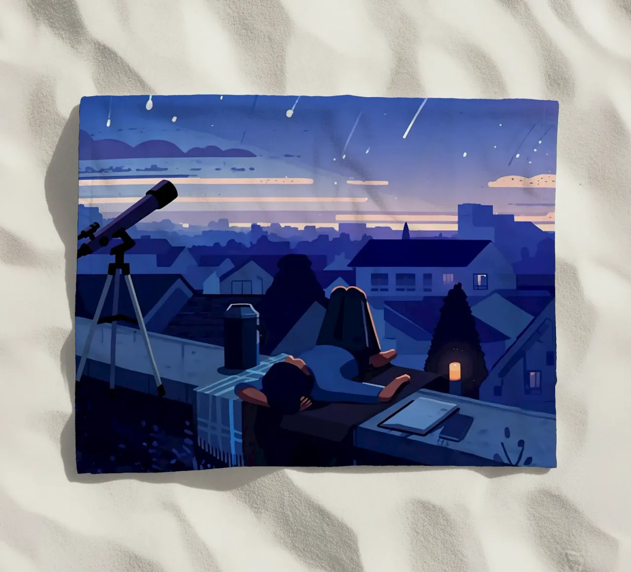 Guardando la pioggia di meteoriti nel cielo notturno Lofi Art telo mare da LoFi Gallery