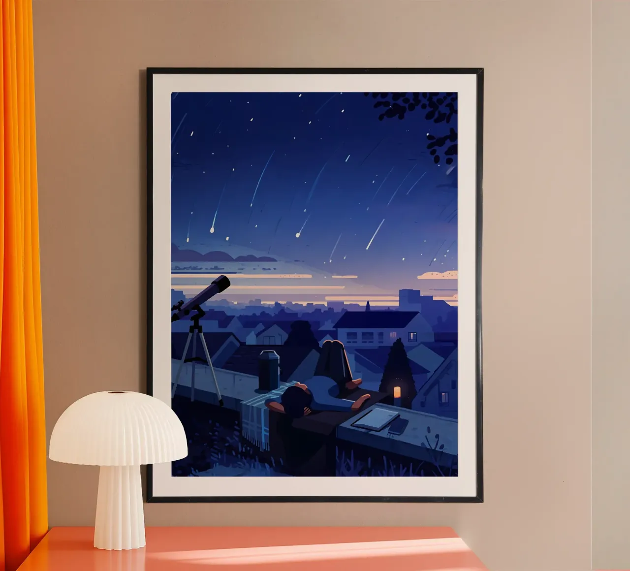 Guardando la pioggia di meteoriti nel cielo notturno Lofi Art poster da LoFi Gallery