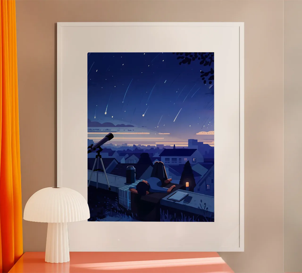 Guardando la pioggia di meteoriti nel cielo notturno Lofi Art poster da LoFi Gallery