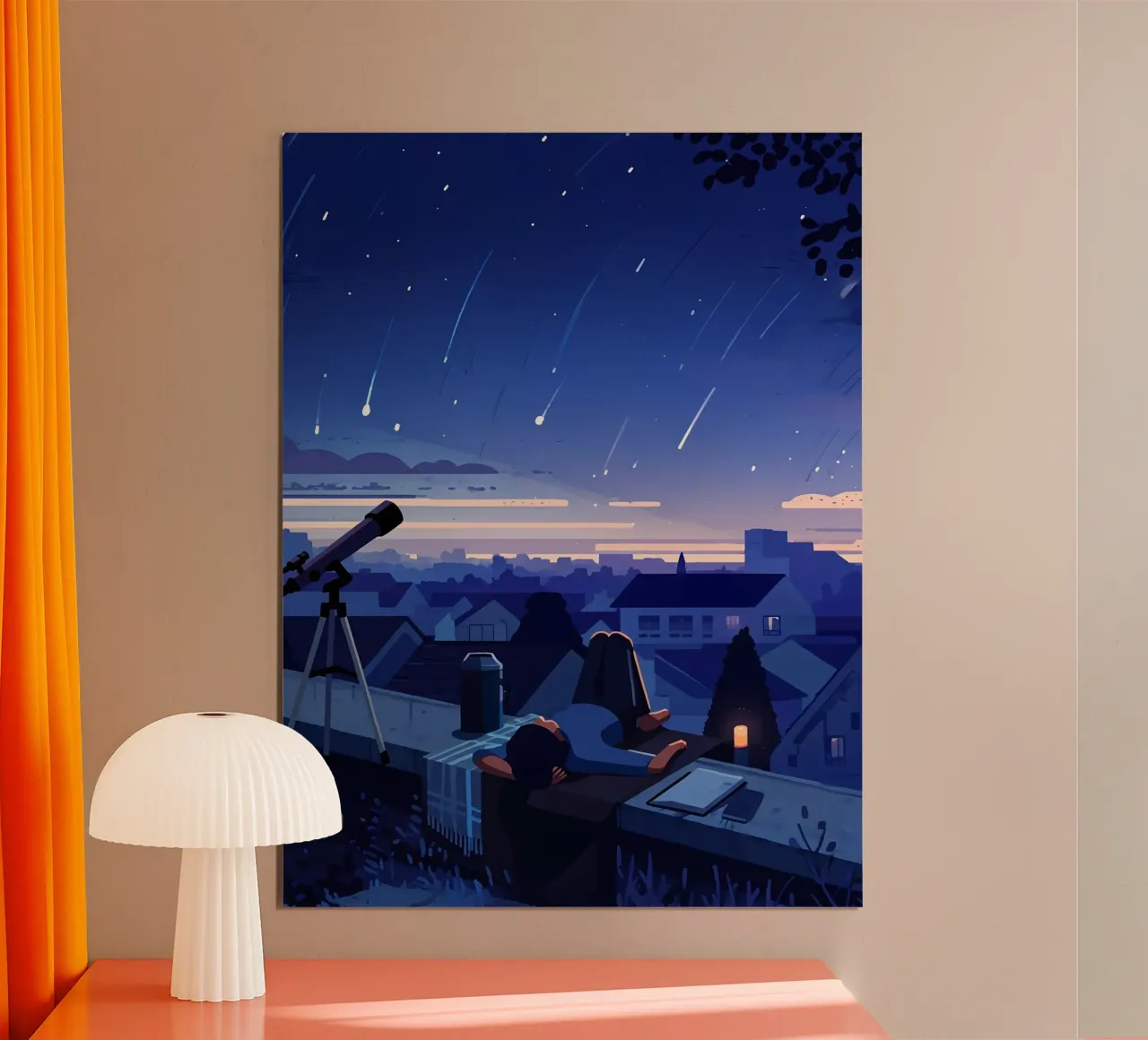 Guardando la pioggia di meteoriti nel cielo notturno Lofi Art poster da LoFi Gallery