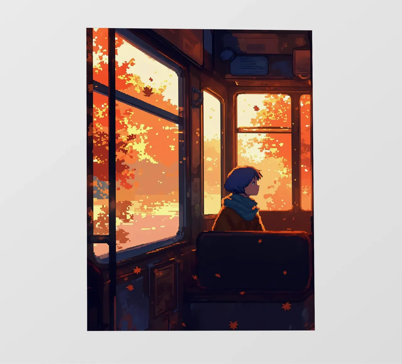 Ragazza all'interno di un treno in autunno Lofi Art telo in pvc da LoFi Gallery