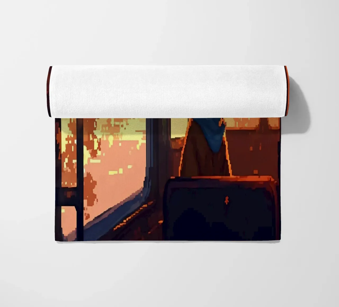 Ragazza all'interno di un treno in autunno Lofi Art telo mare da LoFi Gallery