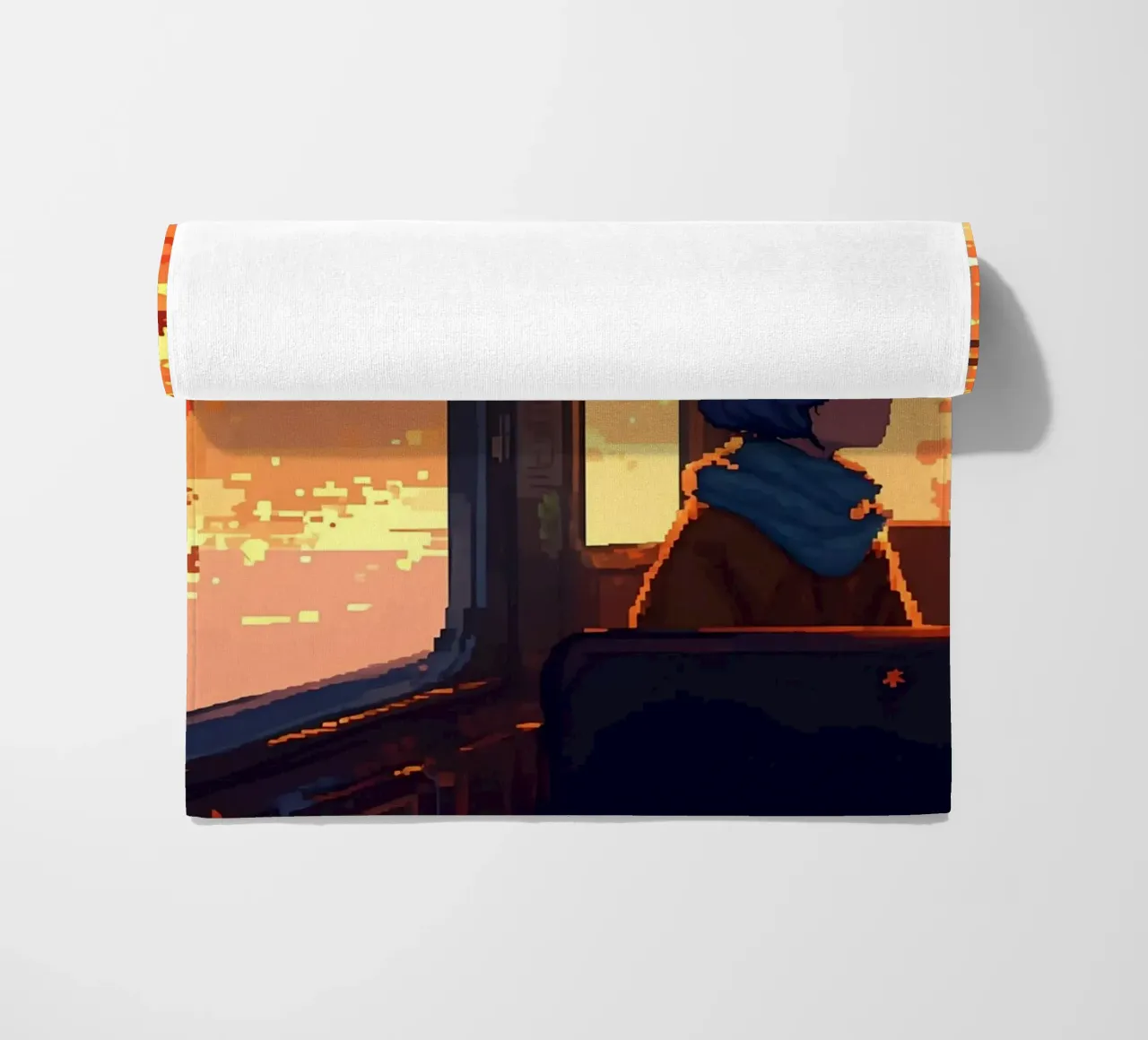 Ragazza all'interno di un treno in autunno Lofi Art telo mare da LoFi Gallery