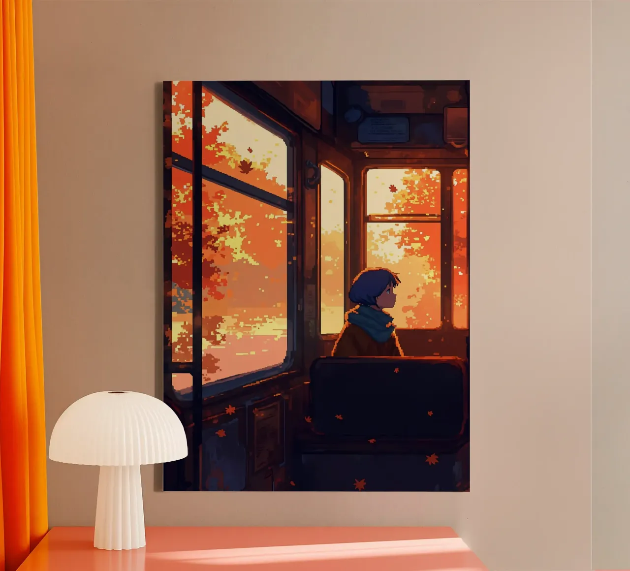 Ragazza all'interno di un treno in autunno Lofi Art tela da LoFi Gallery