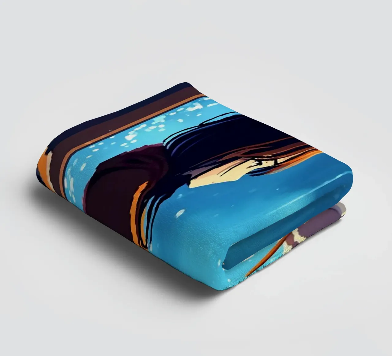 Fille assise à la fenêtre dans une nuit pluvieuse Lofi Art serviette de bain de LoFi Gallery