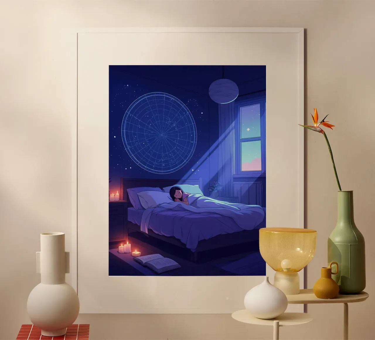 Dormire al chiaro di luna Lofi Art poster con telaio in legno da LoFi Gallery