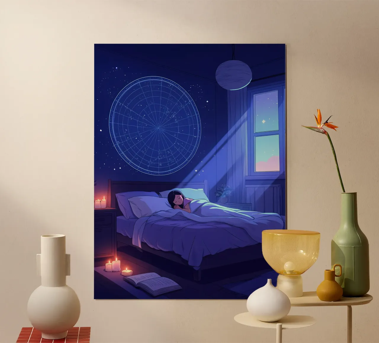 Dormire al chiaro di luna Lofi Art poster con telaio in legno da LoFi Gallery