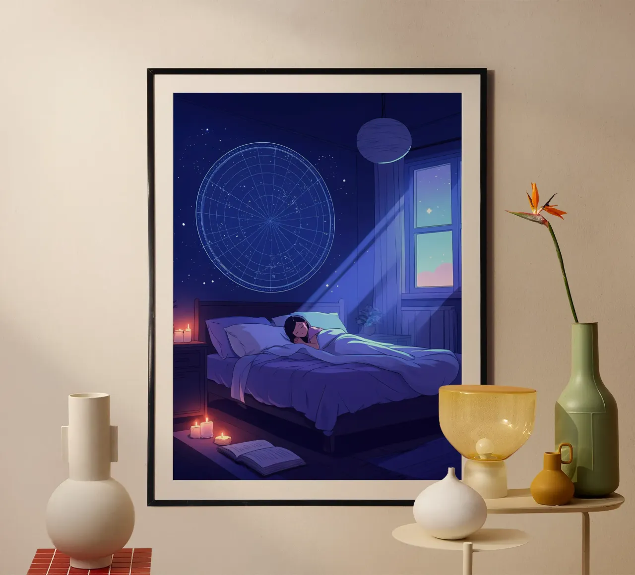 Dormire al chiaro di luna Lofi Art poster con telaio in legno da LoFi Gallery