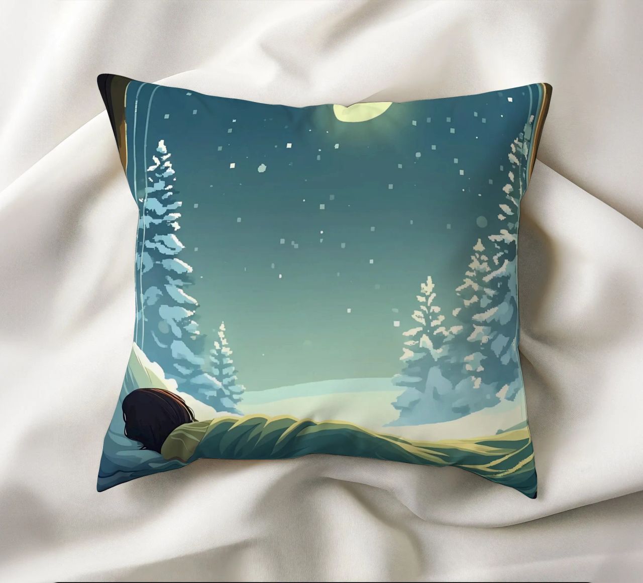 Dormir sous la lune en hiver Nuit Lofi Art coussin de LoFi Gallery