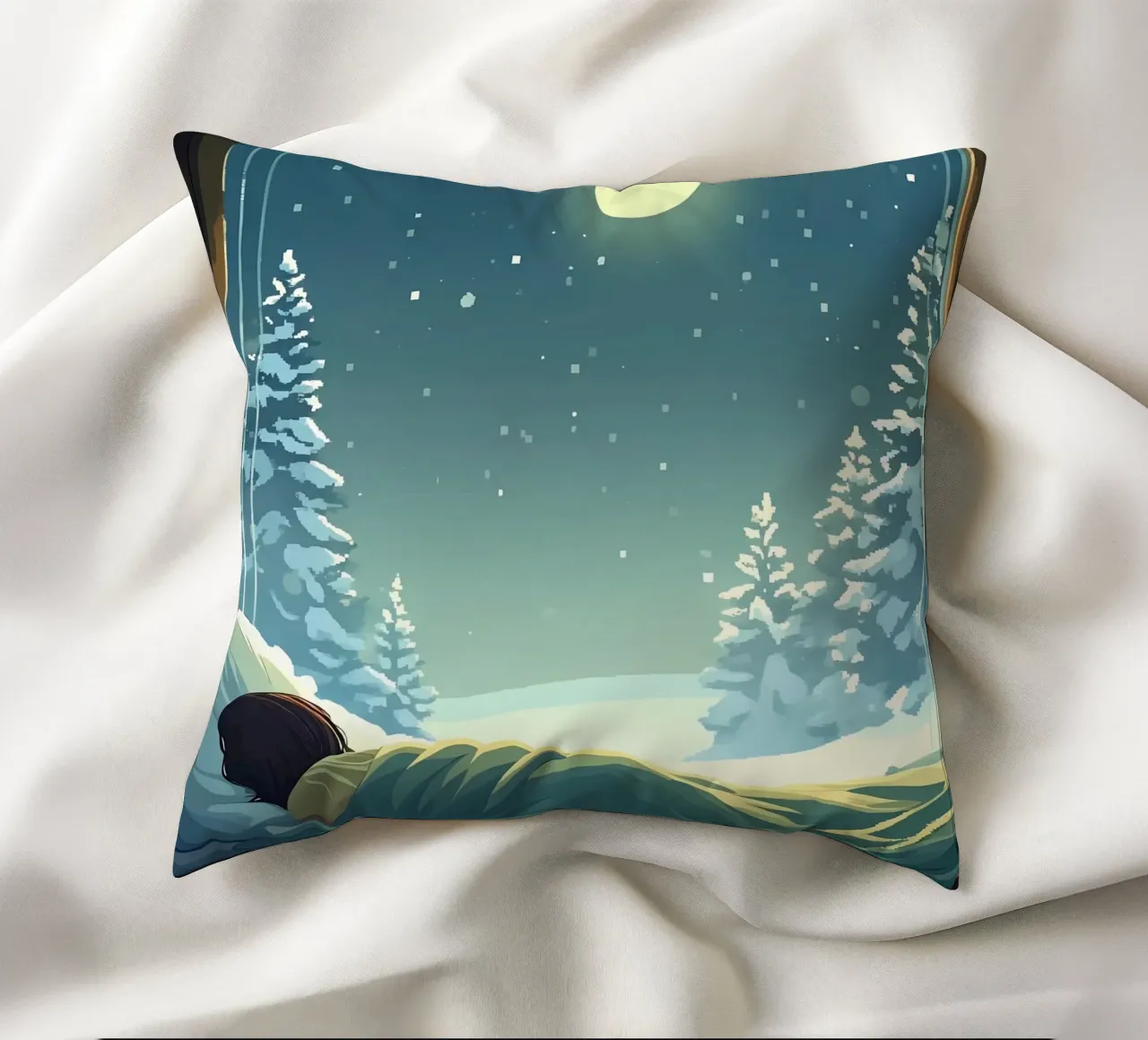 Dormire sotto la luna in inverno notte Lofi Art cuscino da LoFi Gallery