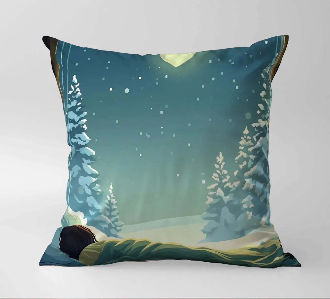 Dormire sotto la luna in inverno notte Lofi Art cuscino da LoFi Gallery