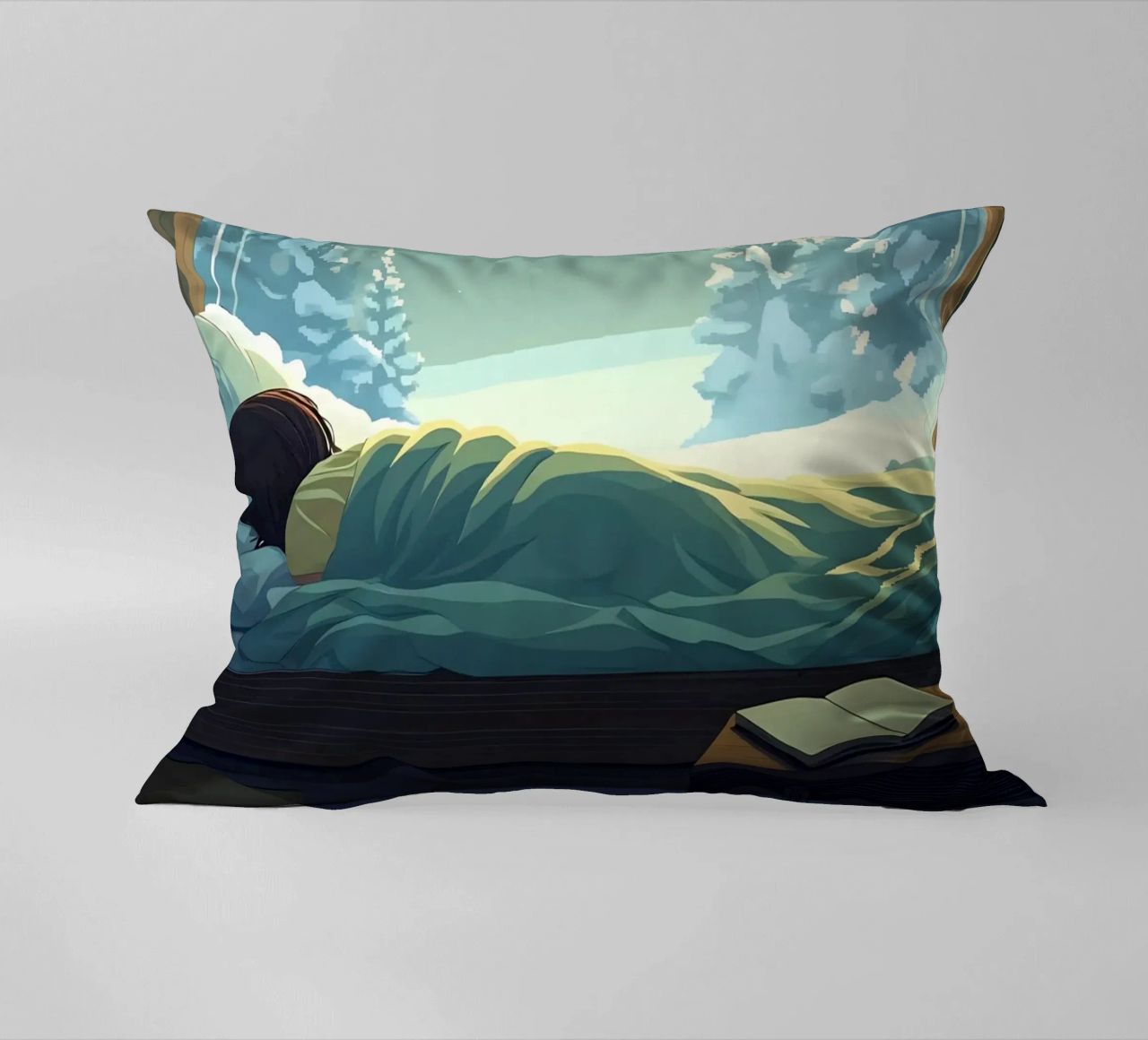 Dormir sous la lune en hiver Nuit Lofi Art coussin de LoFi Gallery