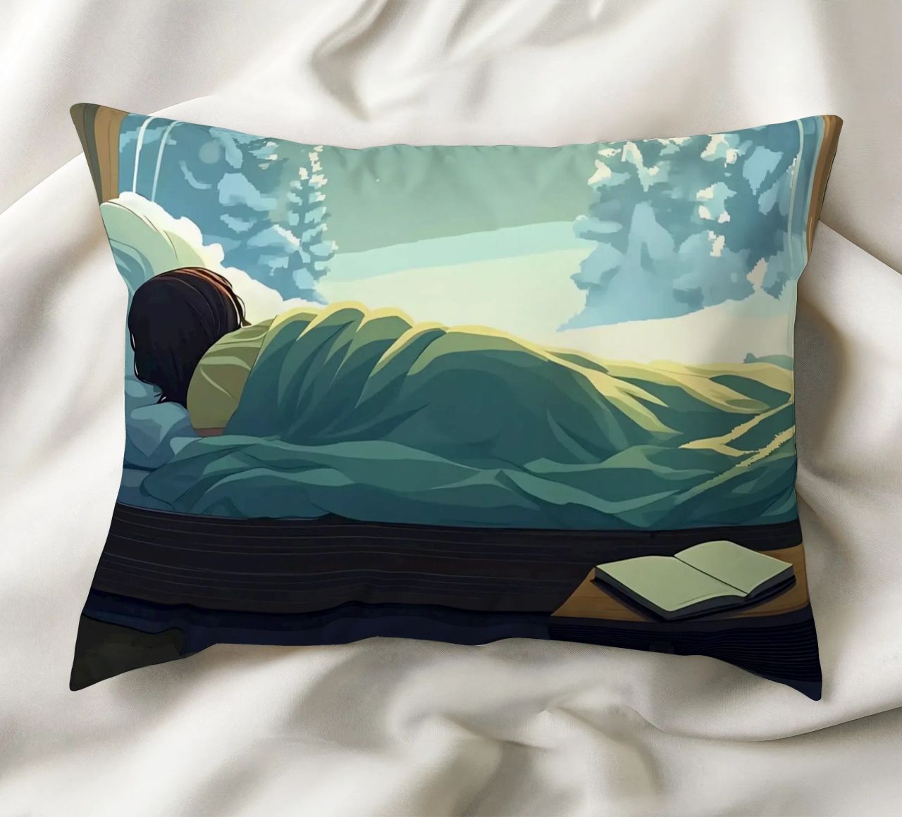 Dormir sous la lune en hiver Nuit Lofi Art coussin de LoFi Gallery