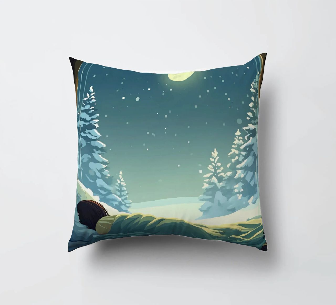 Dormir sous la lune en hiver Nuit Lofi Art coussin de LoFi Gallery
