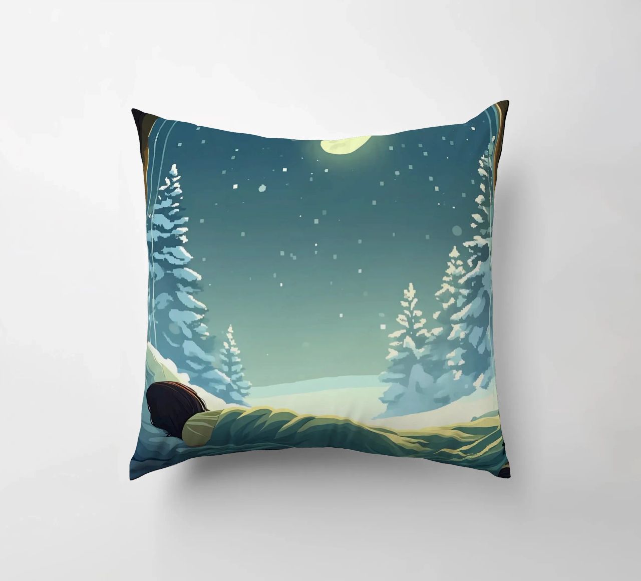 Dormir sous la lune en hiver Nuit Lofi Art coussin de LoFi Gallery