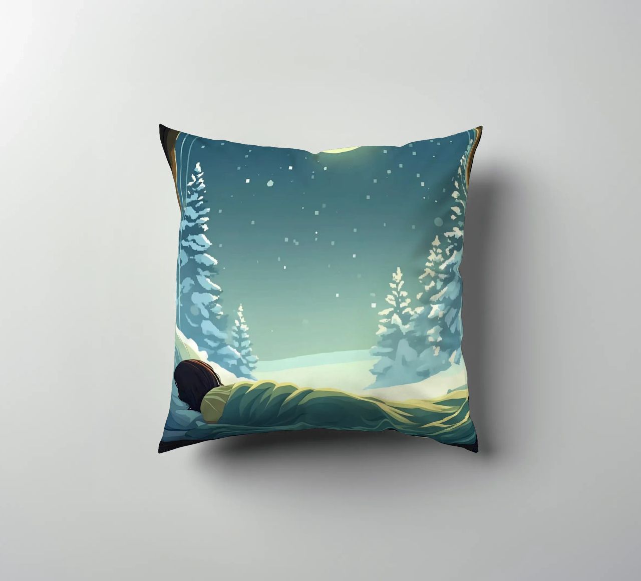 Dormir sous la lune en hiver Nuit Lofi Art coussin de LoFi Gallery