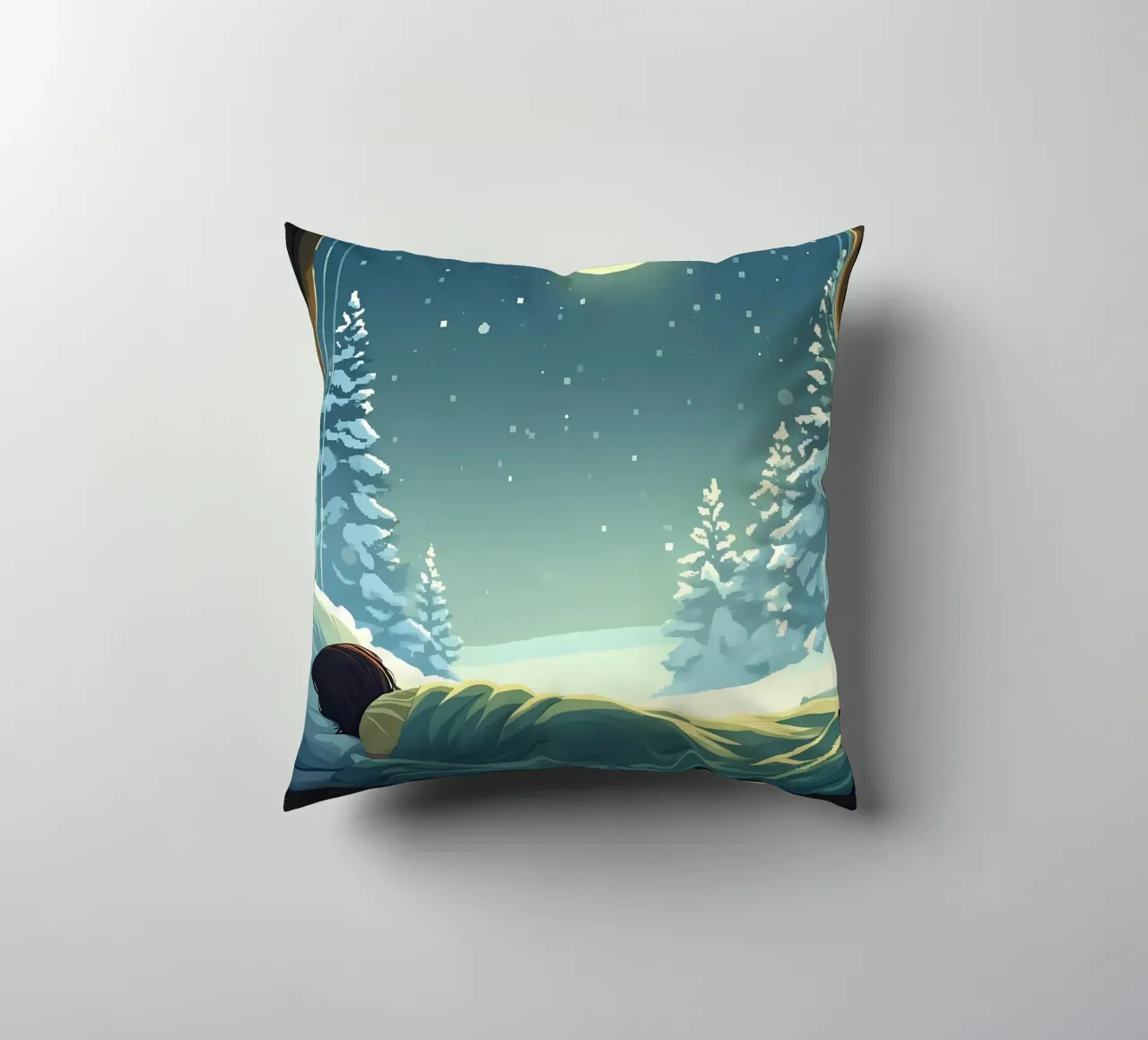 Dormire sotto la luna in inverno notte Lofi Art cuscino da LoFi Gallery