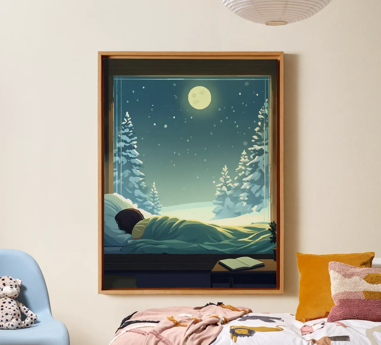 Dormire sotto la luna in inverno notte Lofi Art tela con Cornice a cassetta da LoFi Gallery