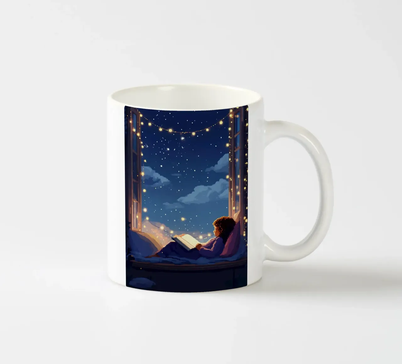 Lecture sous la nuit des festivals Lofi Art mug en céramique de LoFi Gallery